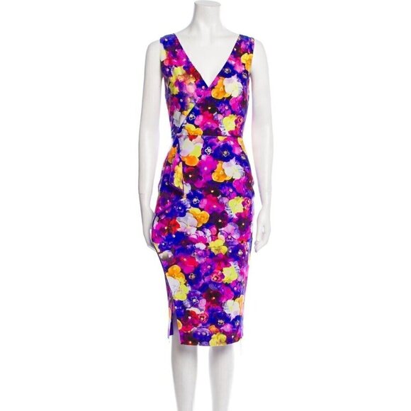 Chiara Boni La Petite Robe 44 Sz 8 Sheath Ruffle Midi Floral Dress ITALY - Picture 1 of 11